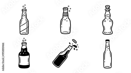 beer bottle line vector set. black color sketches style on white background. Vector illustration.