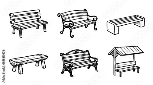 bench line vector set. black color sketches style on white background. Vector illustration.