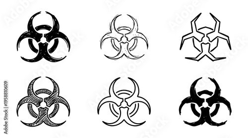 biohazard symbol line vector set. black color sketches style on white background. Vector illustration.
