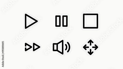 Collection of basic media control and navigation icons for interface design