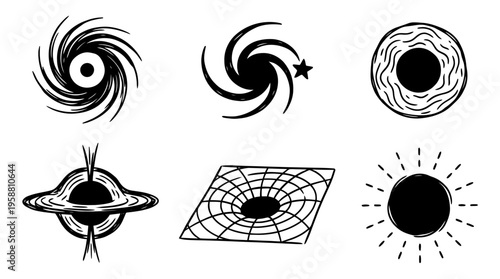 black hole line vector set. black color sketches style on white background. Vector illustration.
