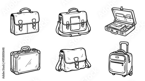 briefcase line vector set. black color sketches style on white background. Vector illustration.