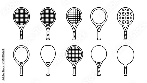 Tennis rackets collection with different designs and patterns for sports illustration  various rackets