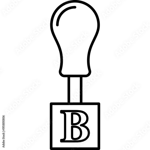 Minimalistic brass handle letter type for stamping outline icon
