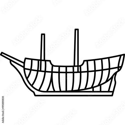 Minimalistic model ship hull skeleton frame outline icon