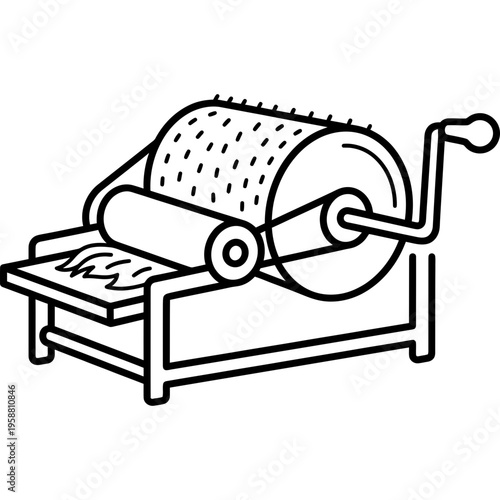 Minimalistic hand-crank drum carder outline icon