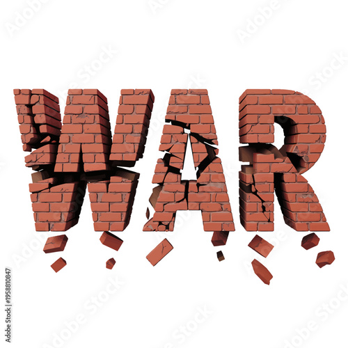 3D illustration of brick wall text spelling out war concept