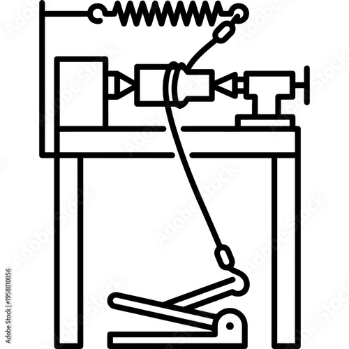Minimalistic foot-powered pole lathe outline icon