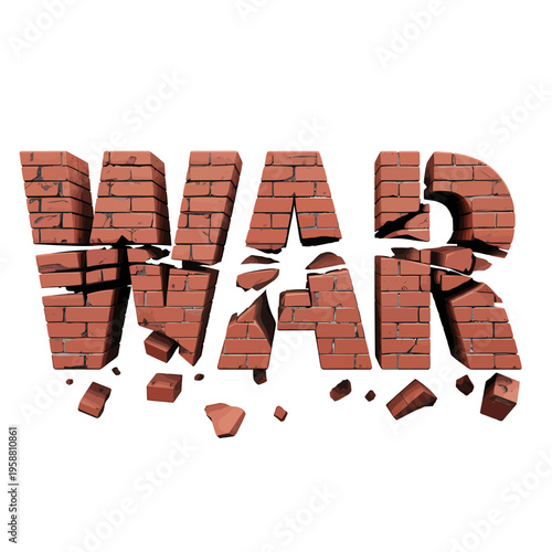 War text made of broken red bricks on white background