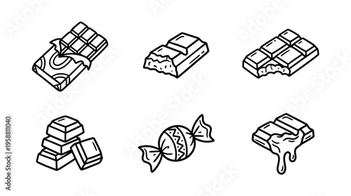 chocolate bar line vector set. black color sketches style on white background. Vector illustration.