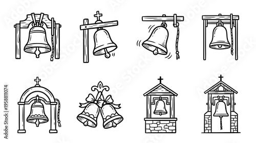 church bell line vector set. black color sketches style on white background. Vector illustration.