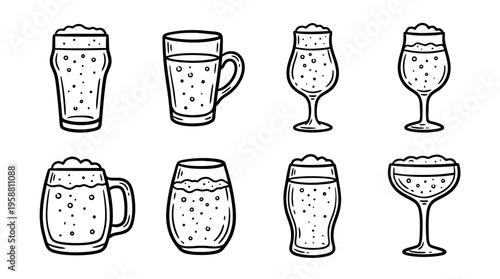 cider glass line vector set. black color sketches style on white background. Vector illustration.
