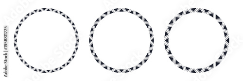 Mexican pattern circle frame. African ethnic motif border. Islamic triangular ornament round frame. Mexican text frame. Aztec ethnic culture ornament. Vector illustration isolated on white background.