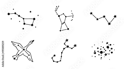 constellation line vector set. black color sketches style on white background. Vector illustration.