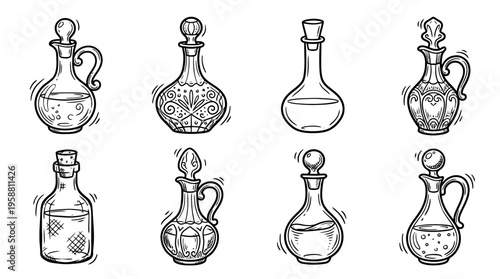 decanter line vector set. black color sketches style on white background. Vector illustration.