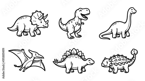 dino line vector set. black color sketches style on white background. Vector illustration.