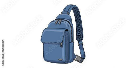 A blue sling bag with multiple zippered compartments and a front flap pocket is shown against a white background.