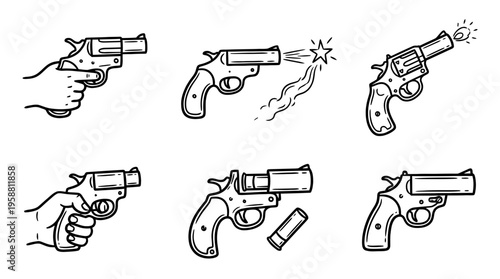 flare gun line vector set. black color sketches style on white background. Vector illustration.