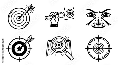 focused target line vector set. black color sketches style on white background. Vector illustration.