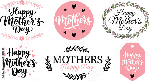 Happy Mother's Day greetings and floral elements, perfect for cards and decorations