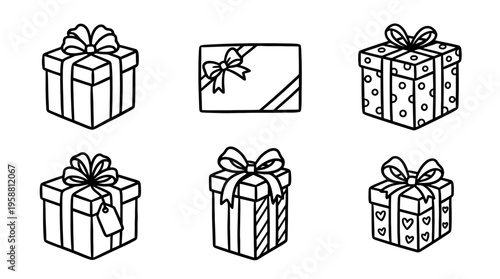 gift box line vector set. black color sketches style on white background. Vector illustration.