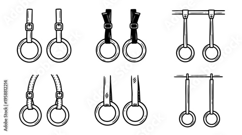 gym rings line vector set. black color sketches style on white background. Vector illustration.