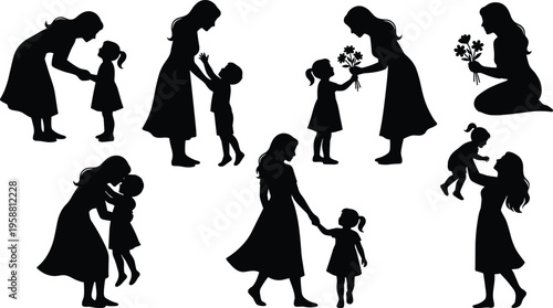 Silhouettes of Mother and Child Bonding Moments - A Collection of Loving Interactions