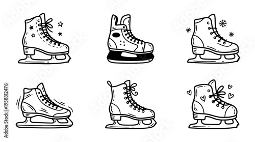 ice skate line vector set. black color sketches style on white background. Vector illustration.