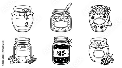 jam jar line vector set. black color sketches style on white background. Vector illustration.