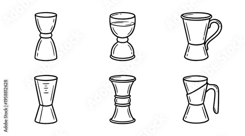 jigger line vector set. black color sketches style on white background. Vector illustration.