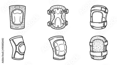 knee pad line vector set. black color sketches style on white background. Vector illustration.