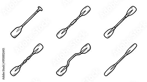 kayak paddle line vector set. black color sketches style on white background. Vector illustration.