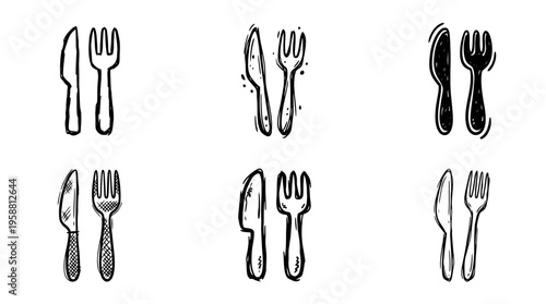 knife and fork line vector set. black color sketches style on white background. Vector illustration.