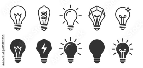 collection of light bulb icons vector illustration set on transparent background