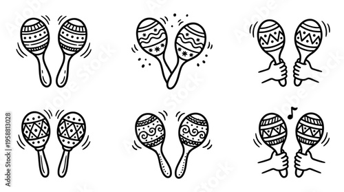 maracas line vector set. black color sketches style on white background. Vector illustration.