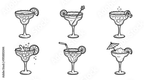 margarita glass line vector set. black color sketches style on white background. Vector illustration.