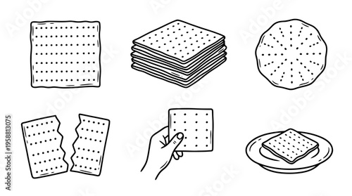 matzo line vector set. black color sketches style on white background. Vector illustration.