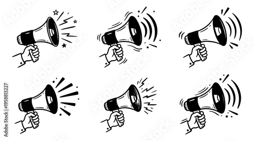 megaphone line vector set. black color sketches style on white background. Vector illustration.
