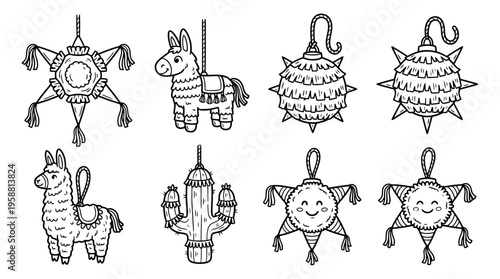 piata line vector set. black color sketches style on white background. Vector illustration.