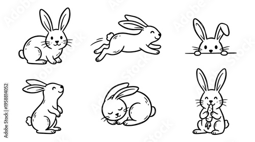rabbit line vector set. black color sketches style on white background. Vector illustration.