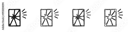 Sketch glass break sensor icon design set