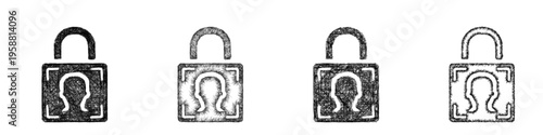 Sketch face recognition lock icon design set