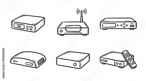 set top box line vector set. black color sketches style on white background. Vector illustration.