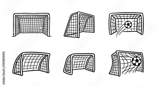 soccer goal line vector set. black color sketches style on white background. Vector illustration.