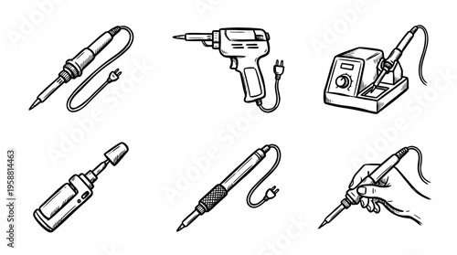 soldering iron line vector set. black color sketches style on white background. Vector illustration.