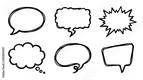 speech bubble line vector set. black color sketches style on white background. Vector illustration.