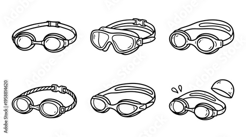 swimming goggles line vector set. black color sketches style on white background. Vector illustration.