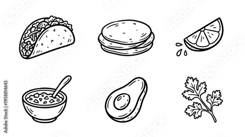 taco line vector set. black color sketches style on white background. Vector illustration.
