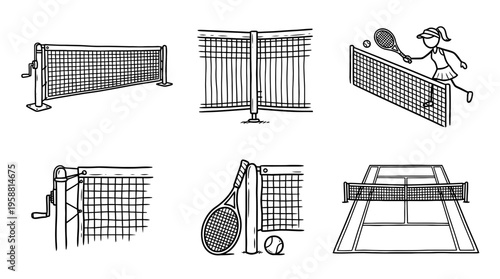 tennis net line vector set. black color sketches style on white background. Vector illustration.