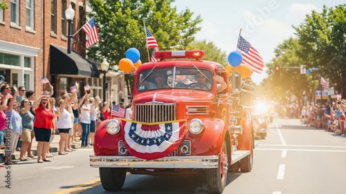 Vintage fire engine parades through town on patriotic day